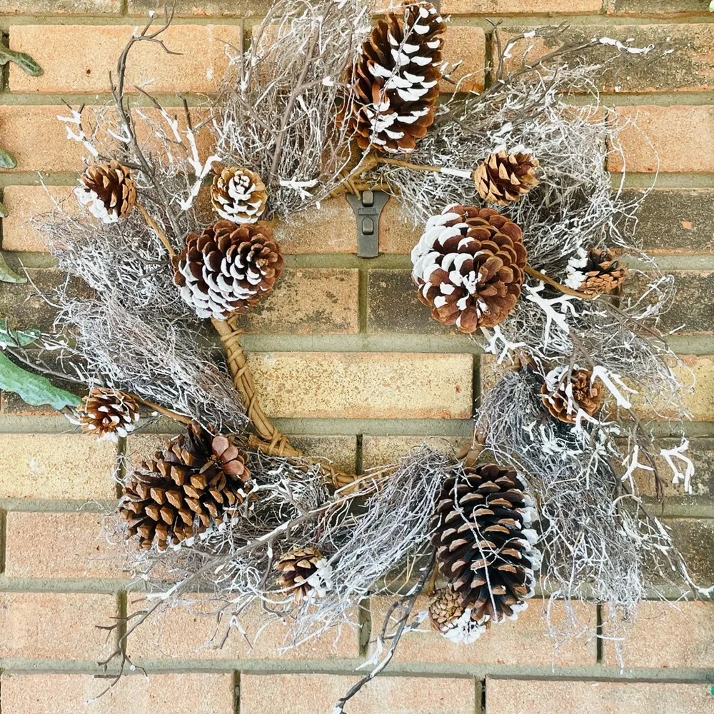 *Snow Fallen Twig & Pinecone Wreath, 24”